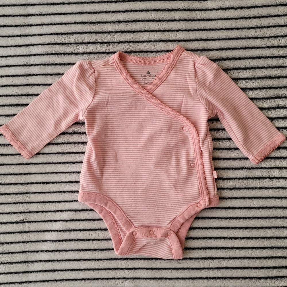 GAP Pink Striped Wrap-Front One-Piece Bodysuit